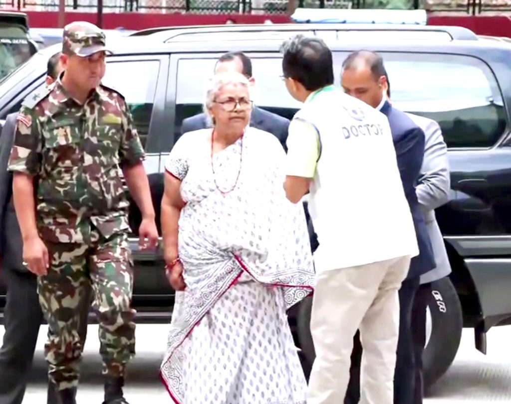 Newly sworn-in Nepal’s interim PM, Sushila Karki arrives at a hospital to meet the victims of Monday’s deadly anti-corruption protests